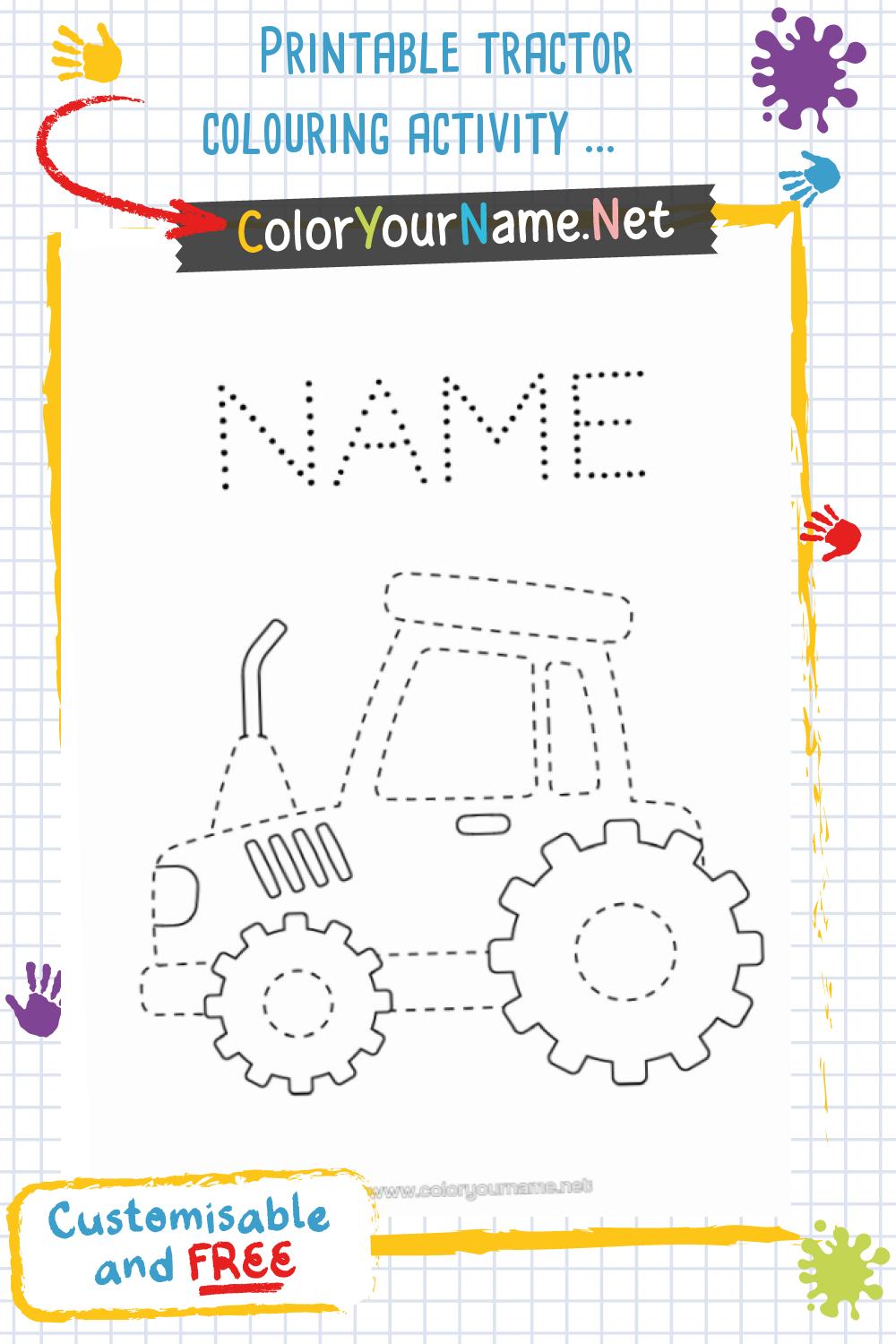 Printable tractor colouring activity for children.