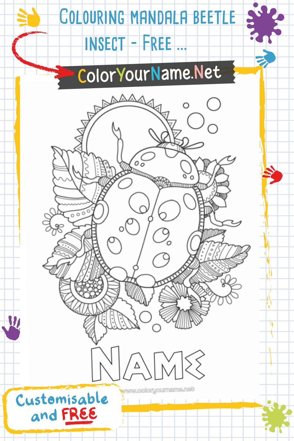 Colouring mandala beetle insect - Free and customisable