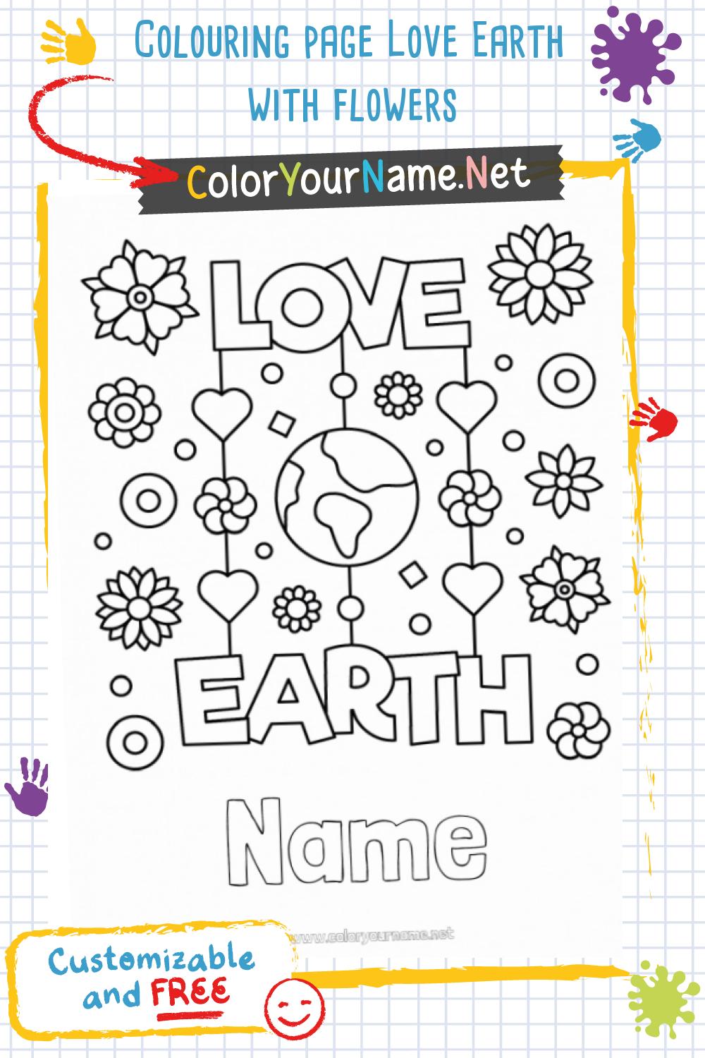 Colouring page Love Earth with flowers