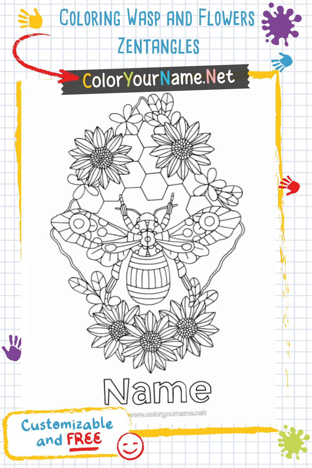 Coloring Wasp and Flowers Zentangles