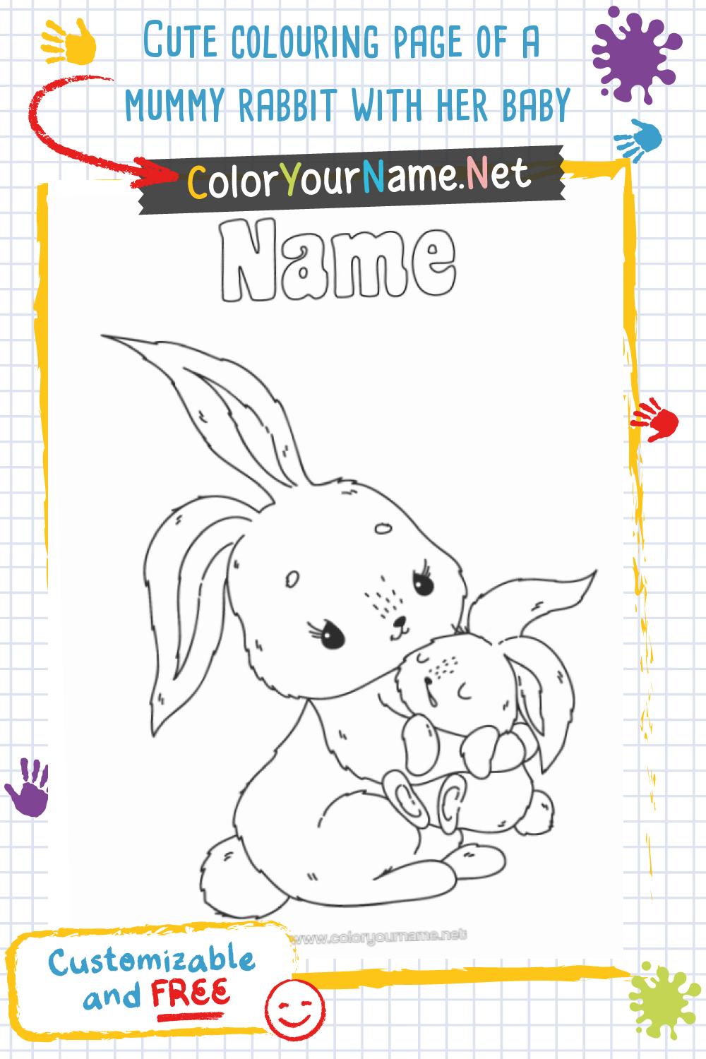 Cute colouring page of a mummy rabbit with her baby