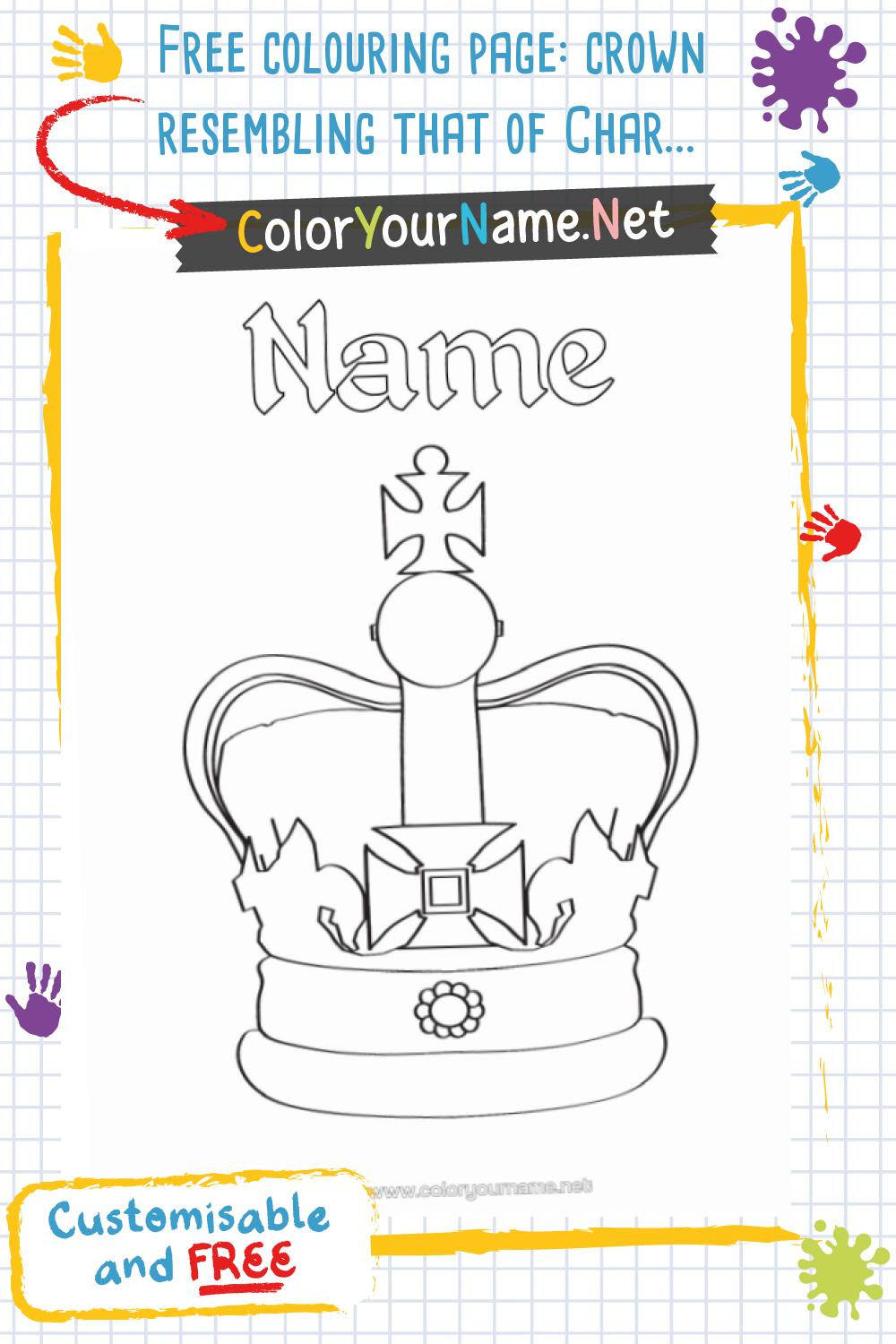 Free colouring page: crown resembling that of Charles III