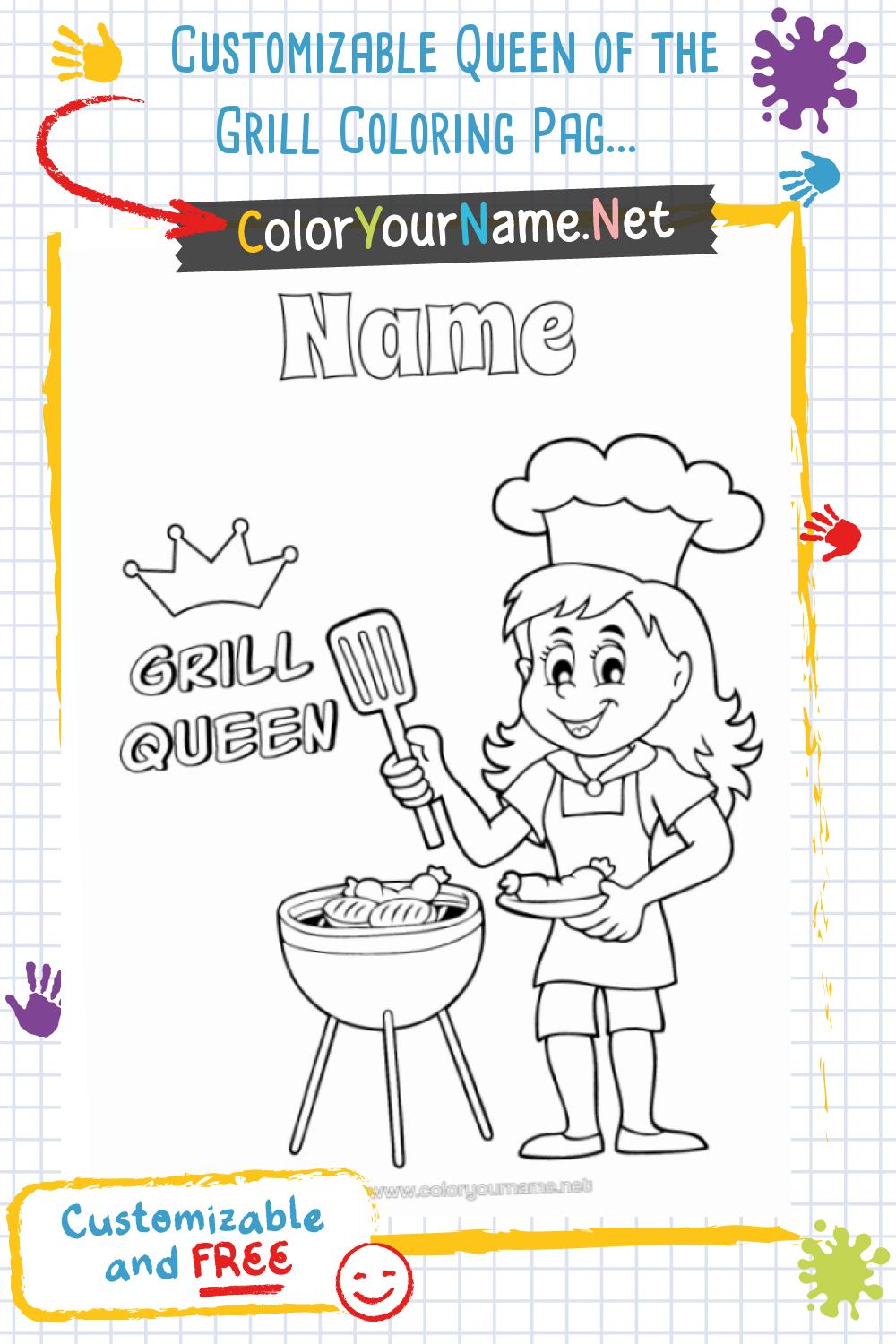 Customizable Queen of the Grill Coloring Page - Perfect for BBQ Chefs!