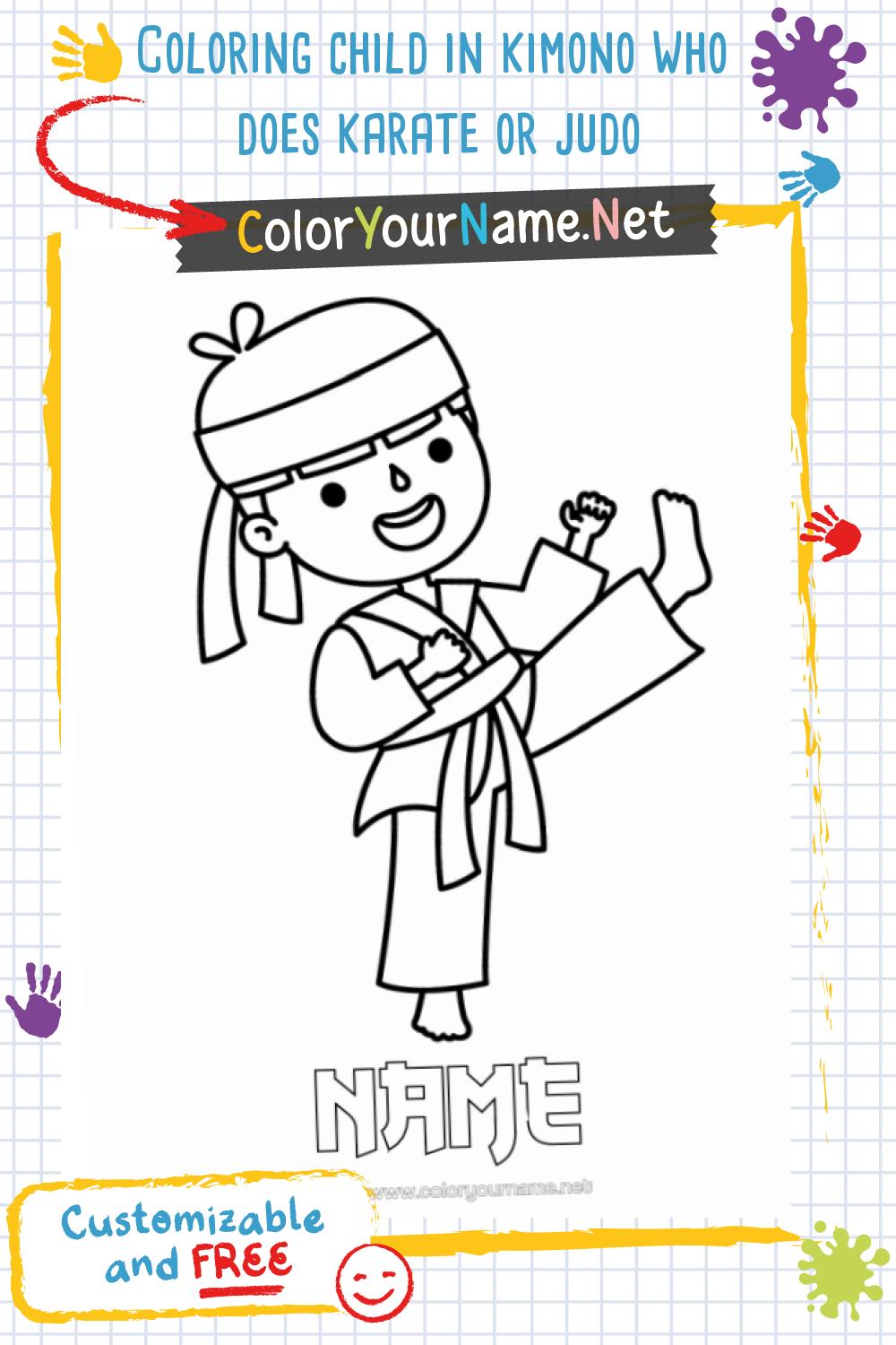 Coloring child in kimono who does karate or judo