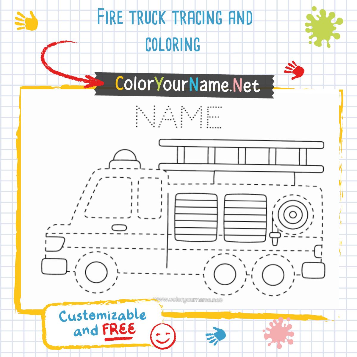 Fire truck tracing and coloring