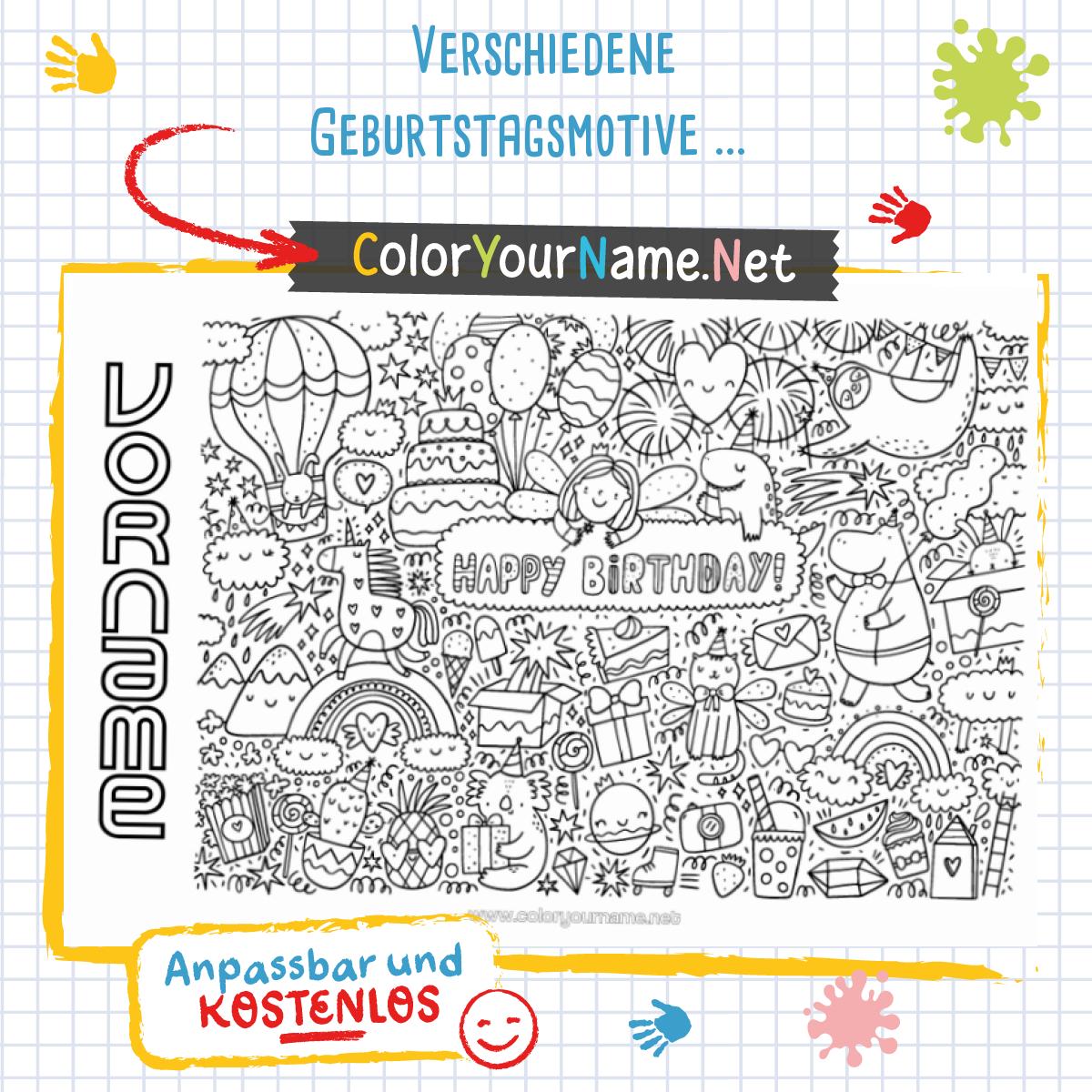 Verschiedene Geburtstagsmotive zum Ausmalen