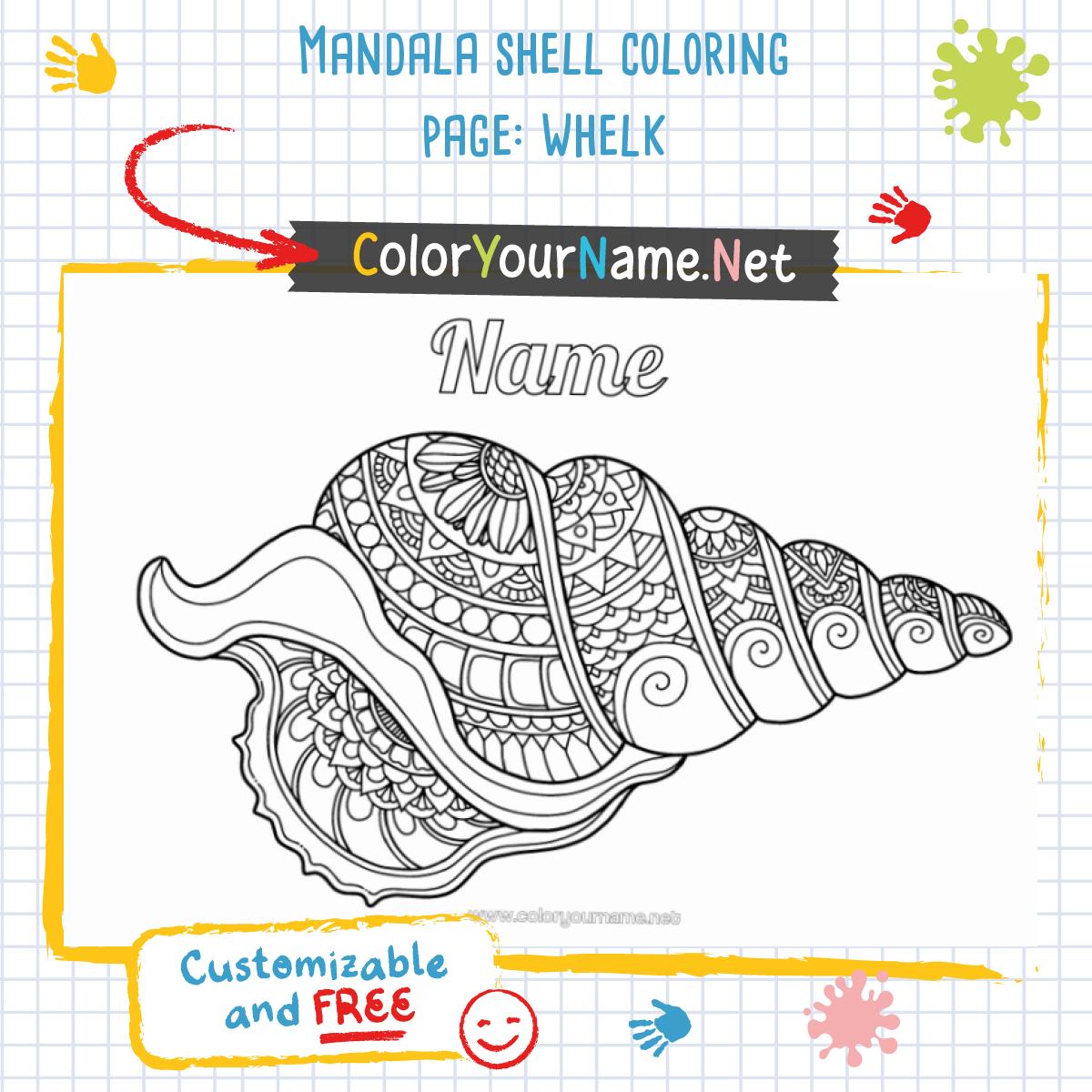 Mandala shell coloring page: whelk