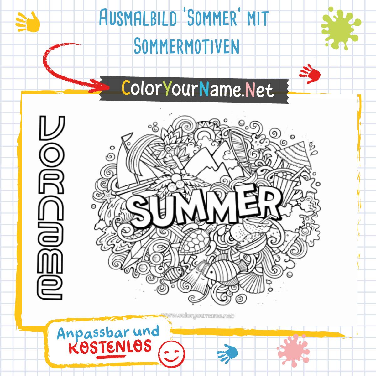 Ausmalbild 'Sommer' mit Sommermotiven