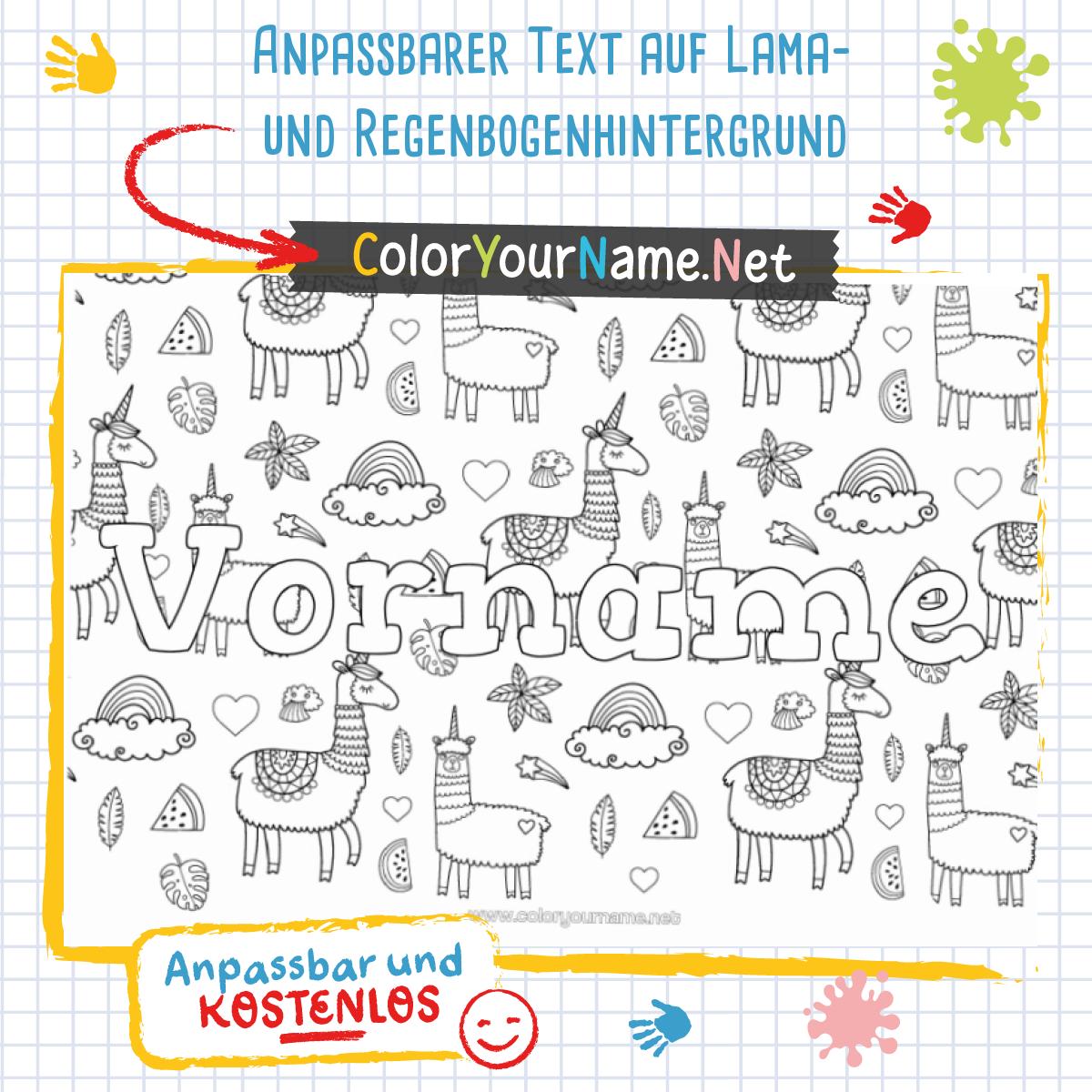 Anpassbarer Text auf Lama- und Regenbogenhintergrund