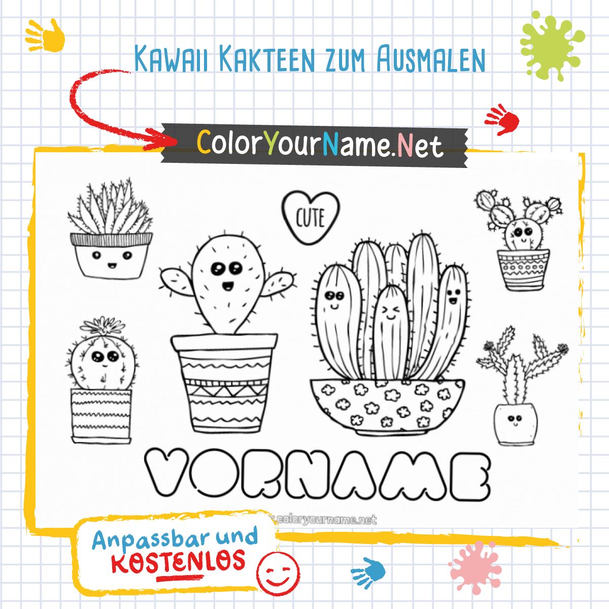 Kawaii Kakteen zum Ausmalen