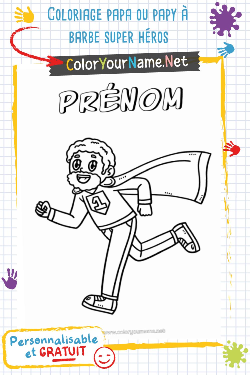 Coloriage papa ou papy à barbe super héros