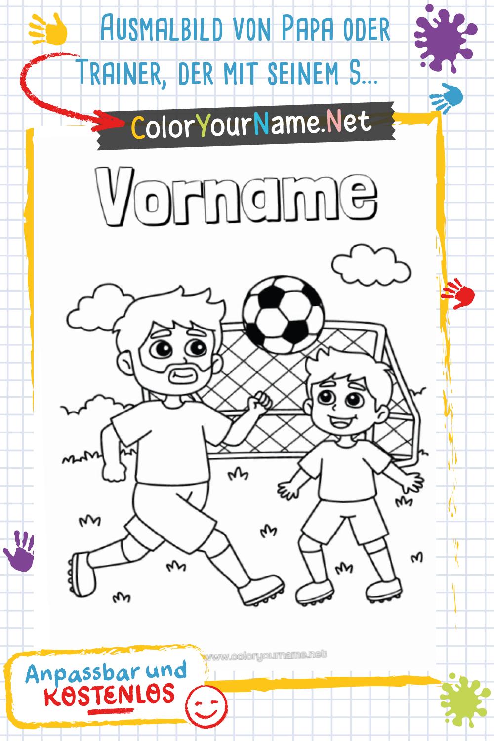 Ausmalbild von Papa oder Trainer, der mit seinem Sohn Ball spielt