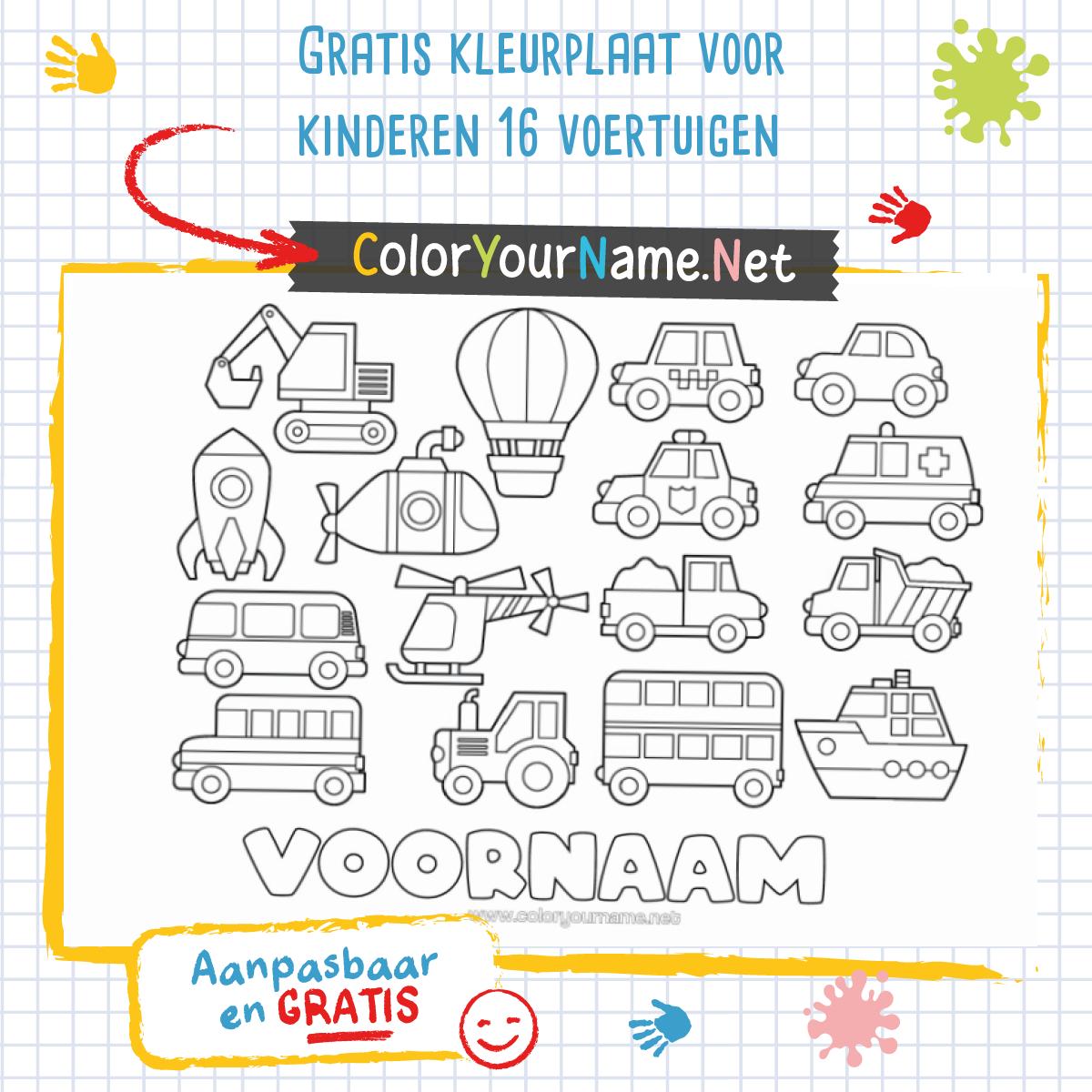 Gratis kleurplaat voor kinderen 16 voertuigen