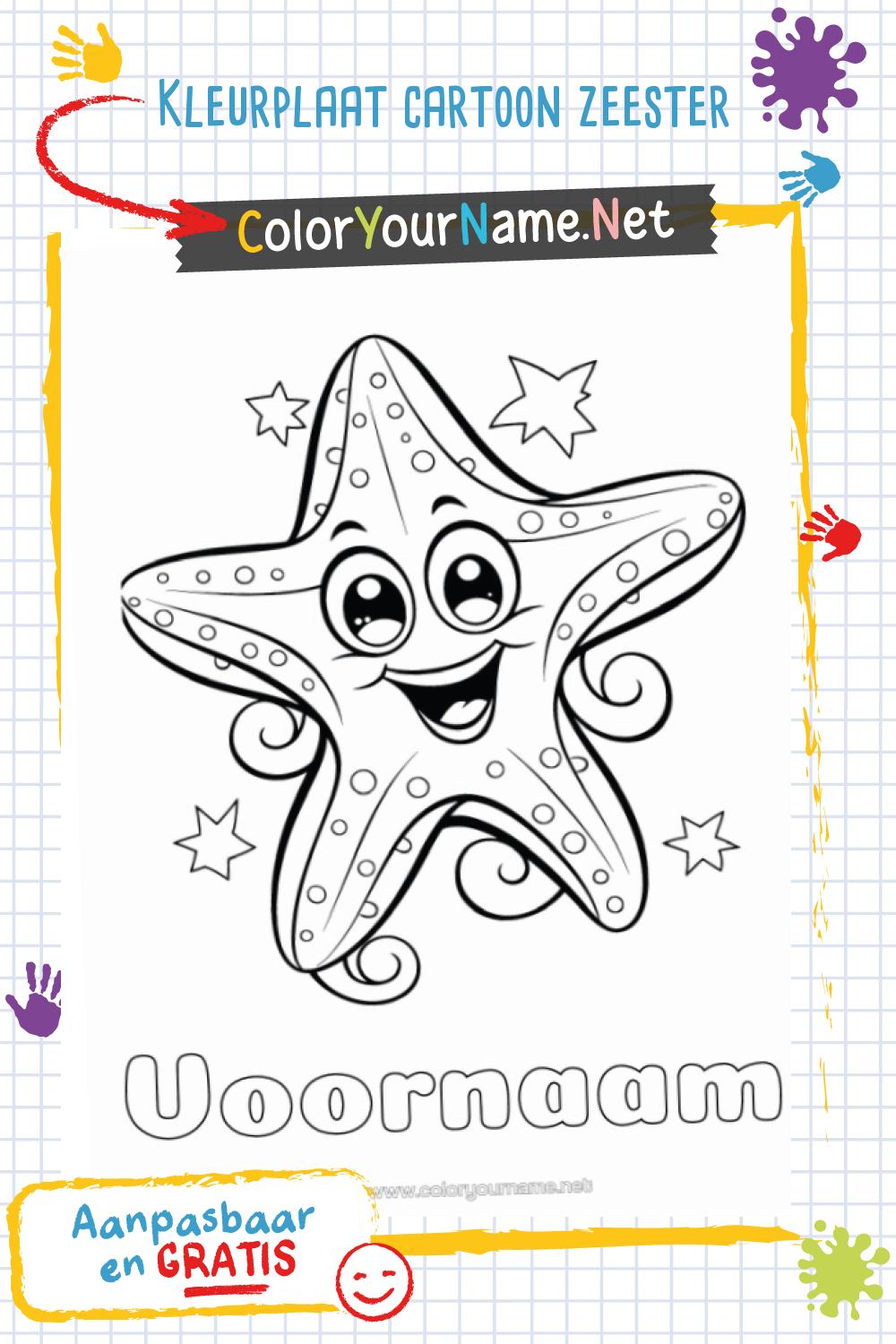 Kleurplaat cartoon zeester