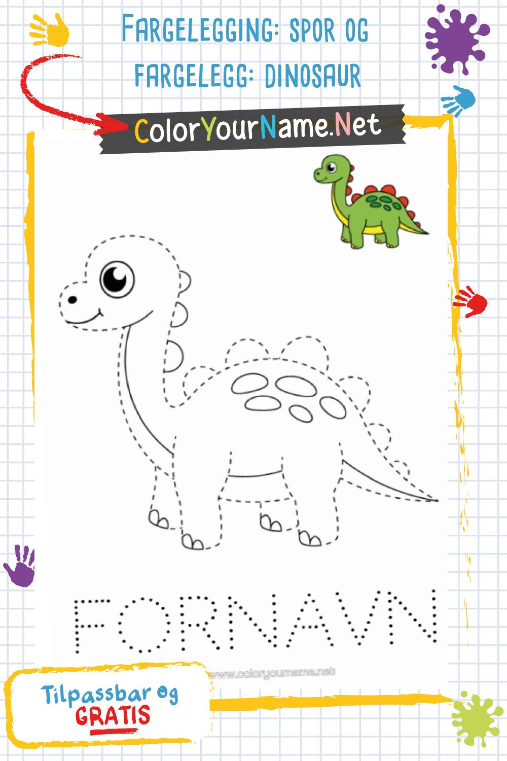Fargelegging: spor og fargelegg: dinosaur