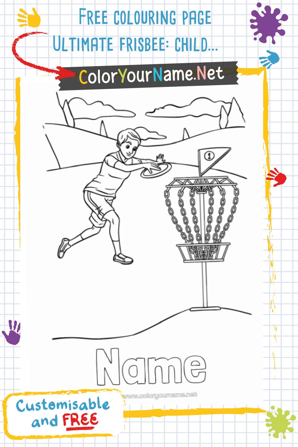 Free colouring page Ultimate frisbee: child in action!