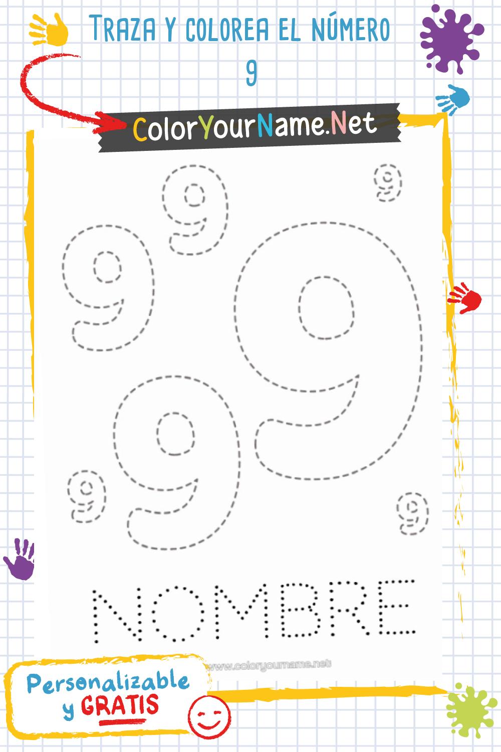 Traza y colorea el número 9