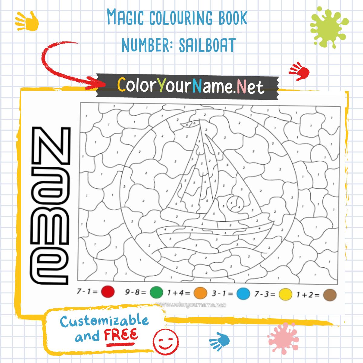 Magic colouring book number: sailboat