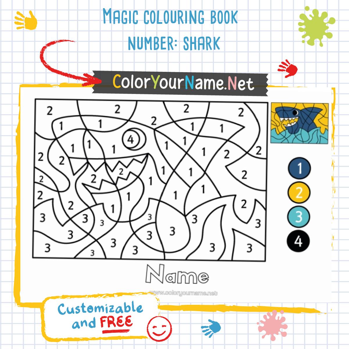 Magic colouring book number: shark