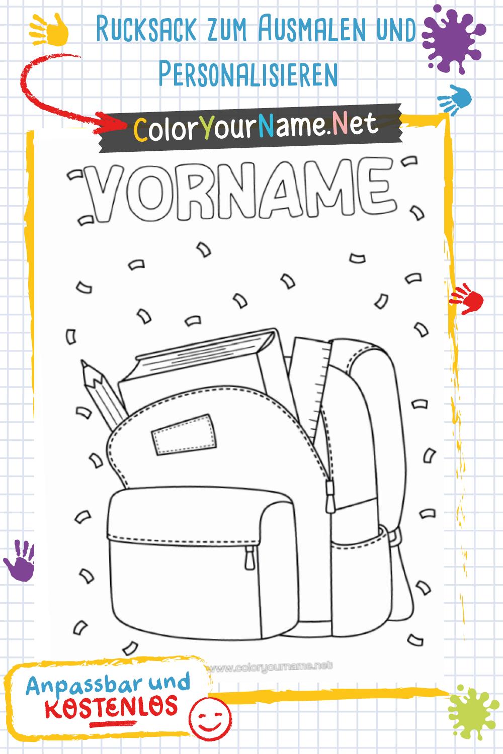 Rucksack zum Ausmalen und Personalisieren