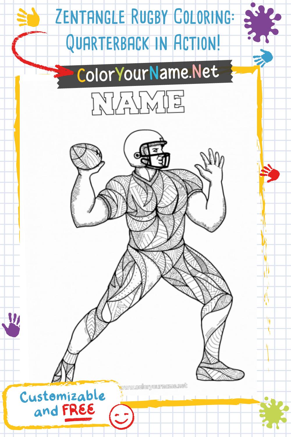 Zentangle Rugby Coloring: Quarterback in Action!