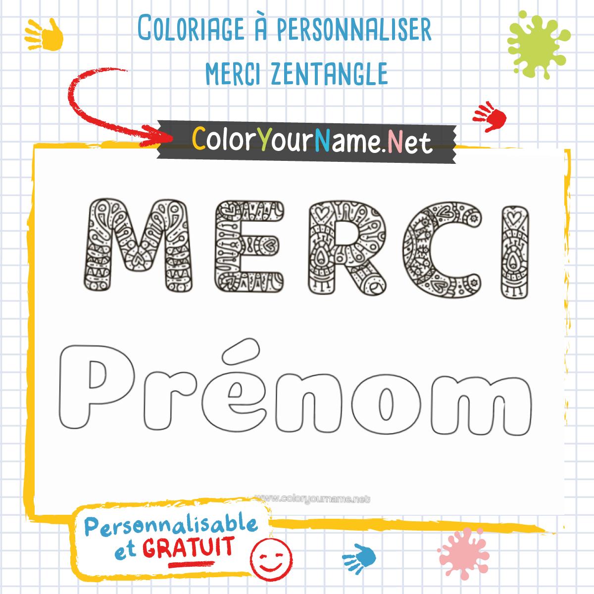 Coloriage à personnaliser merci zentangle