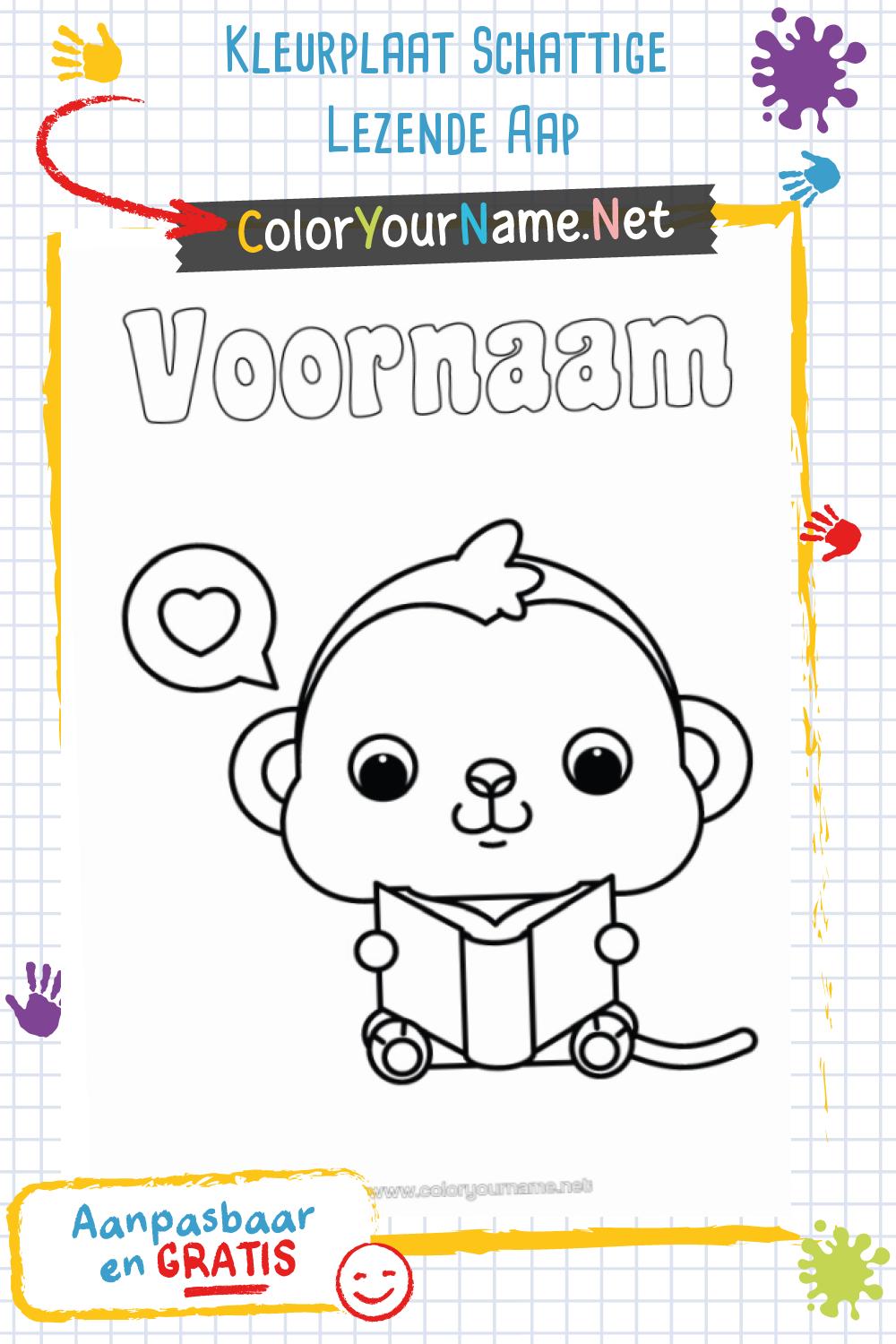 Kleurplaat Schattige Lezende Aap