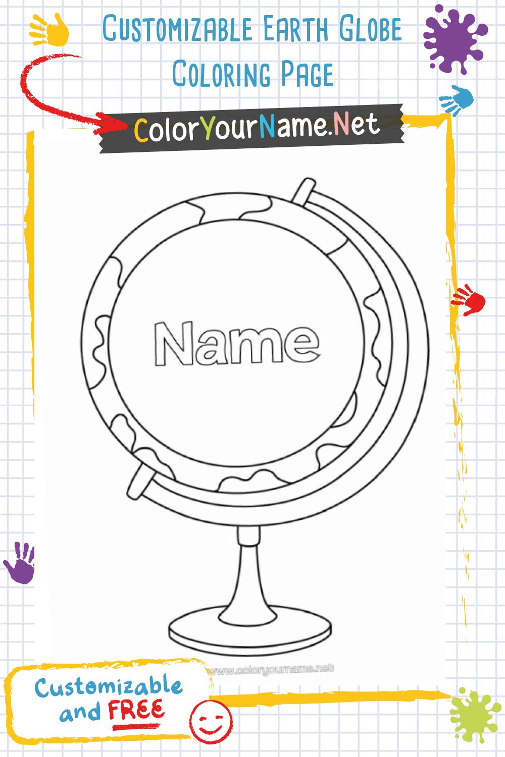 Customizable Earth Globe Coloring Page