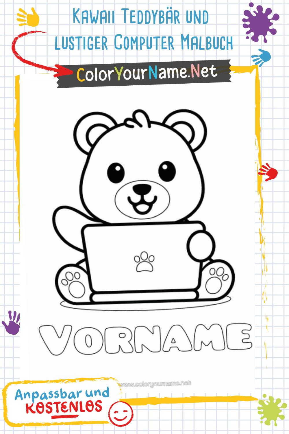 Kawaii Teddybär und lustiger Computer Malbuch