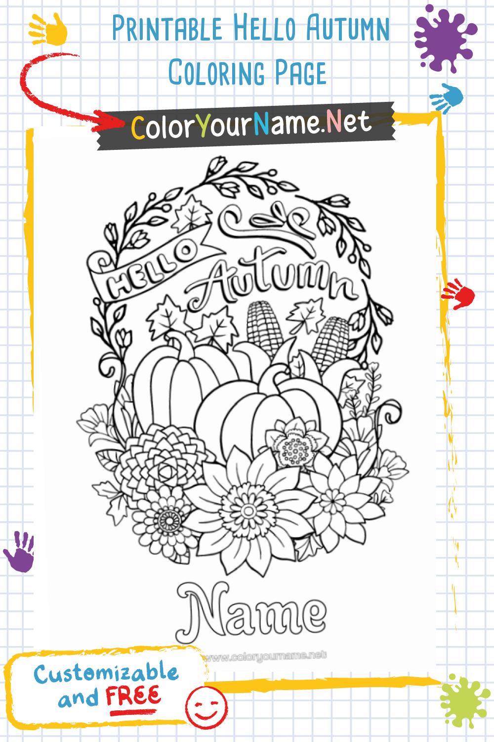 Printable Hello Autumn Coloring Page