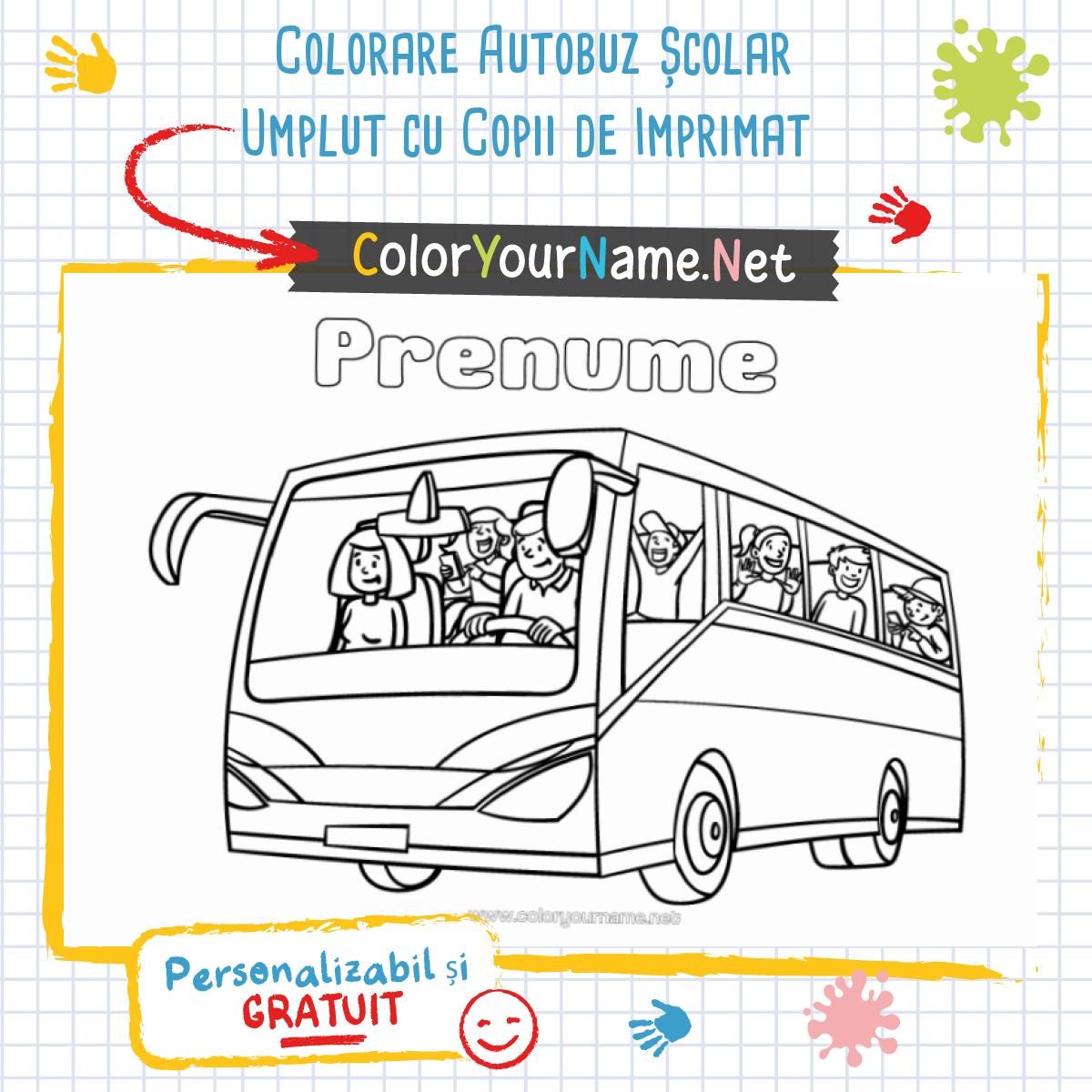 Colorare Autobuz Școlar Umplut cu Copii de Imprimat