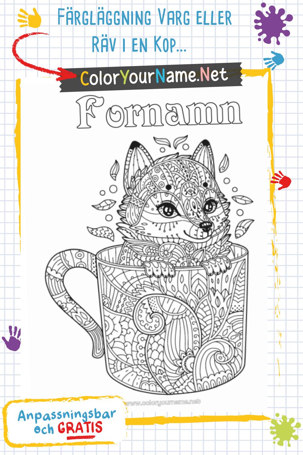 Färgläggning Varg eller Räv i en Kopp - Zentangle-mönster