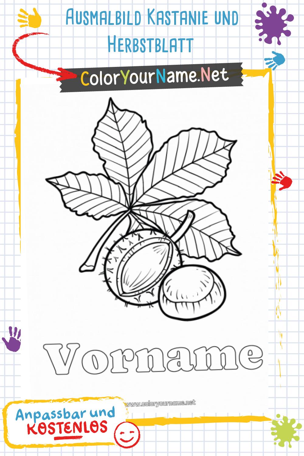  Ausmalbild Kastanie und Herbstblatt Bildidee 