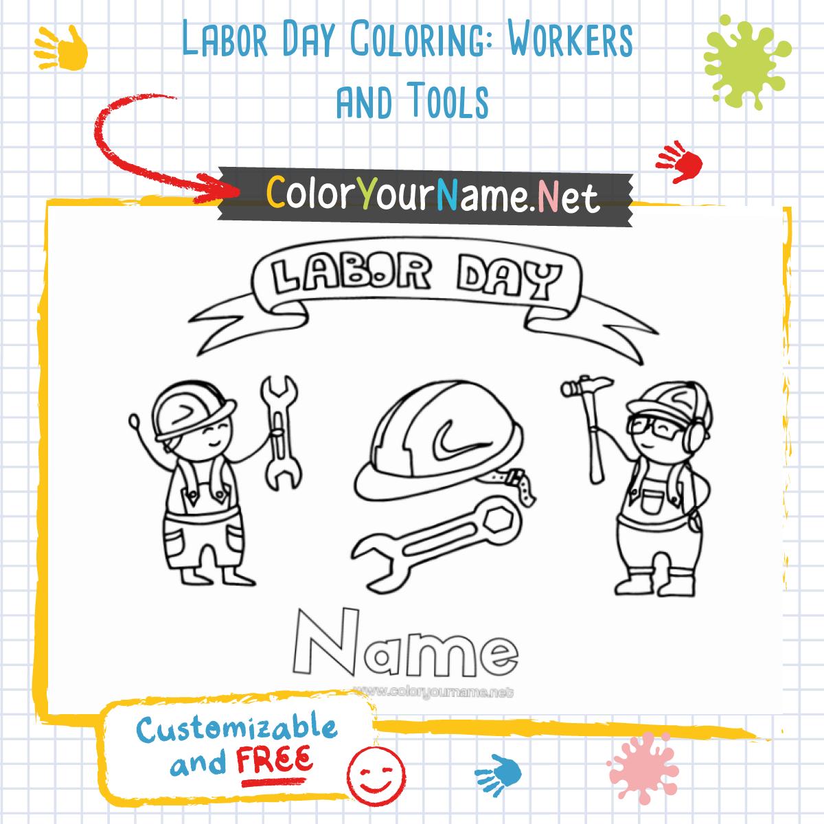 Labor Day Coloring: Workers and Tools