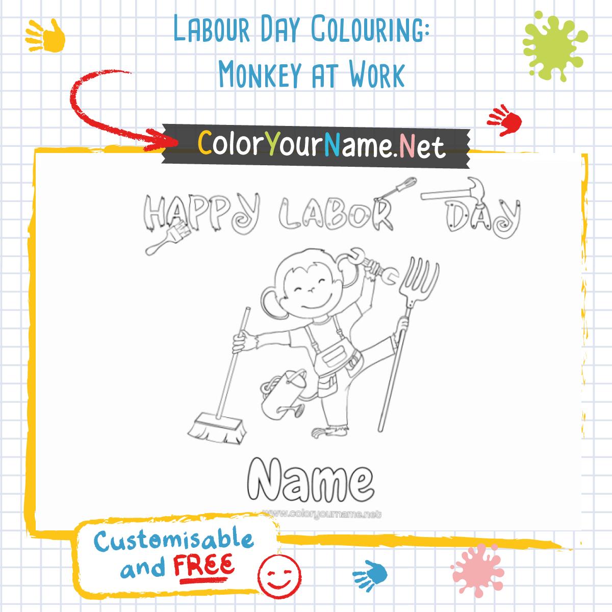 Labour Day Colouring: Monkey at Work