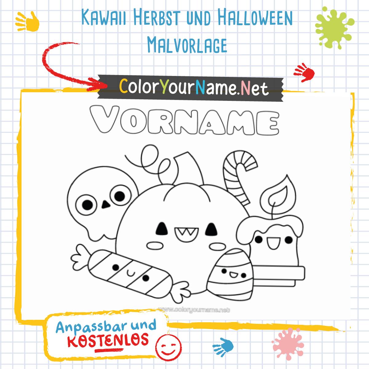 Kawaii Herbst und Halloween Malvorlage