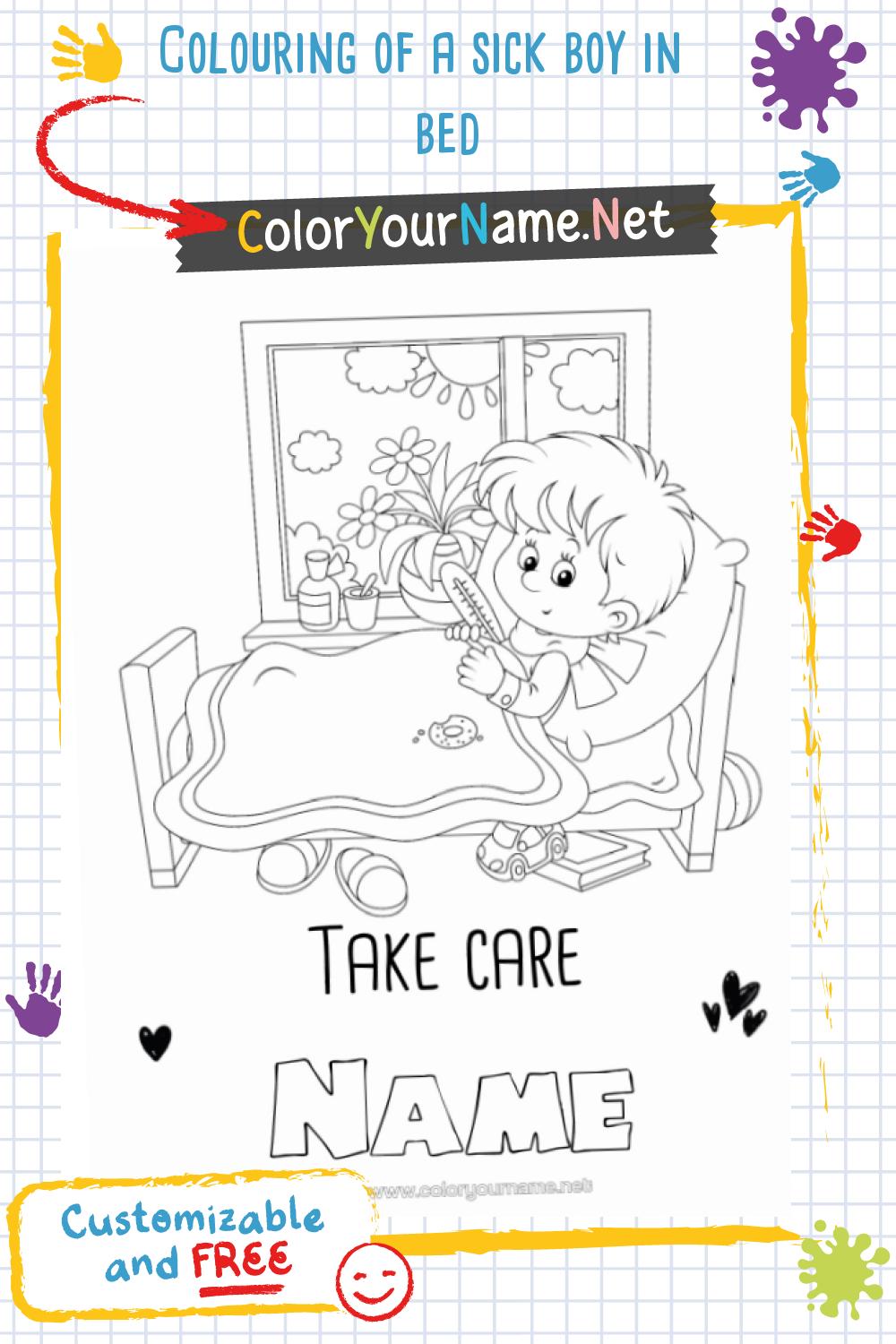 Colouring of a sick boy in bed