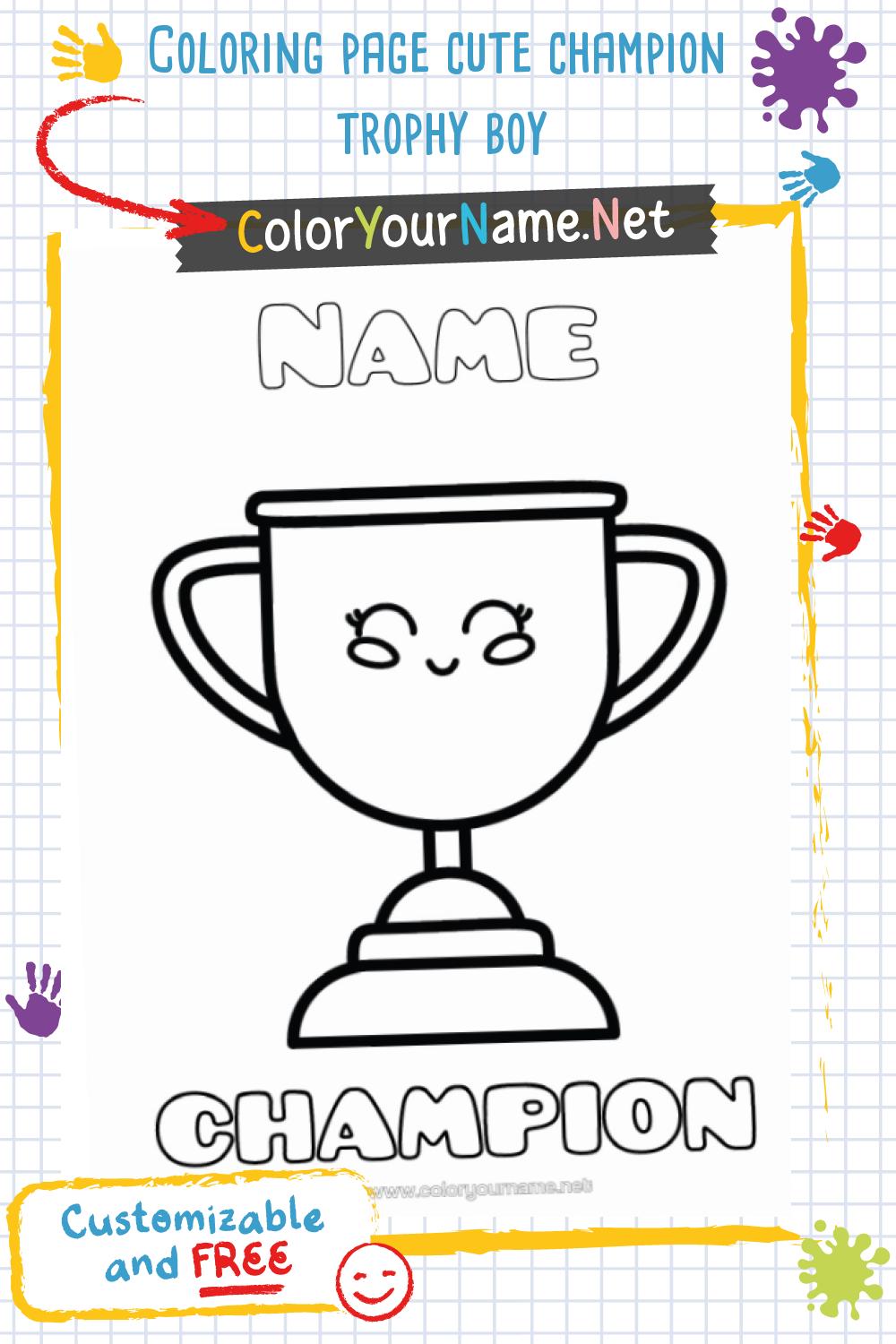 Coloring page cute champion trophy boy