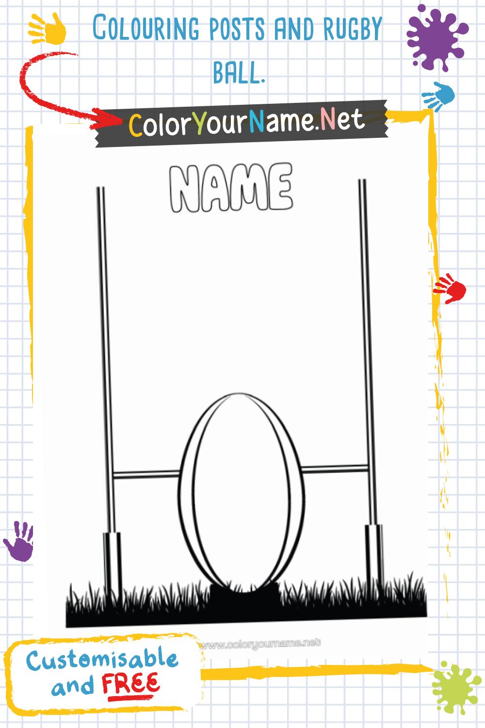 Colouring posts and rugby ball.