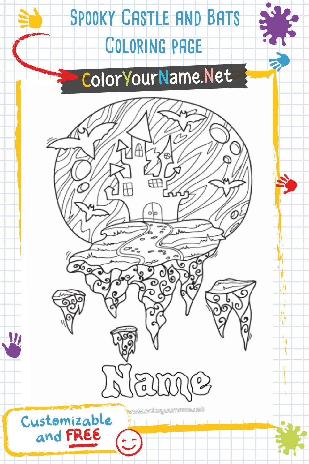 Spooky Castle and Bats Coloring page