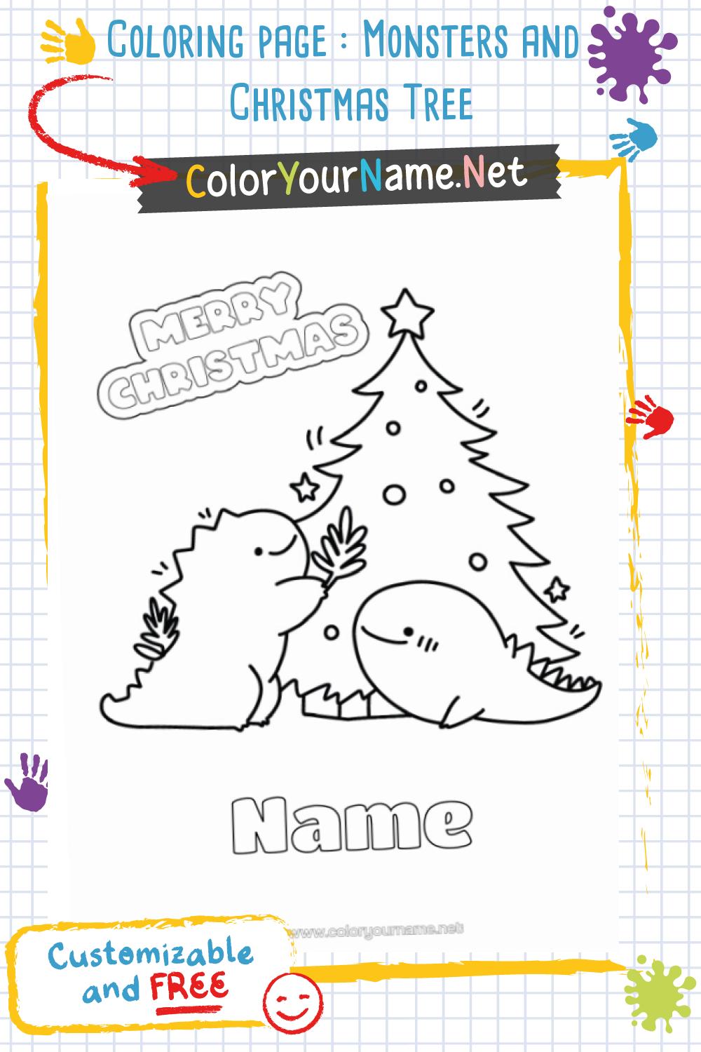 Coloring page : Monsters and Christmas Tree
