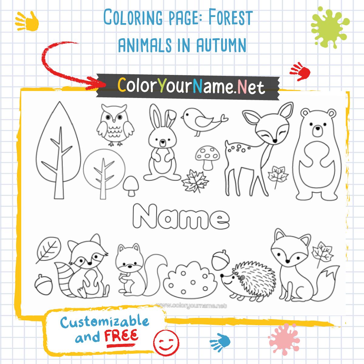Coloring page: Forest animals in autumn