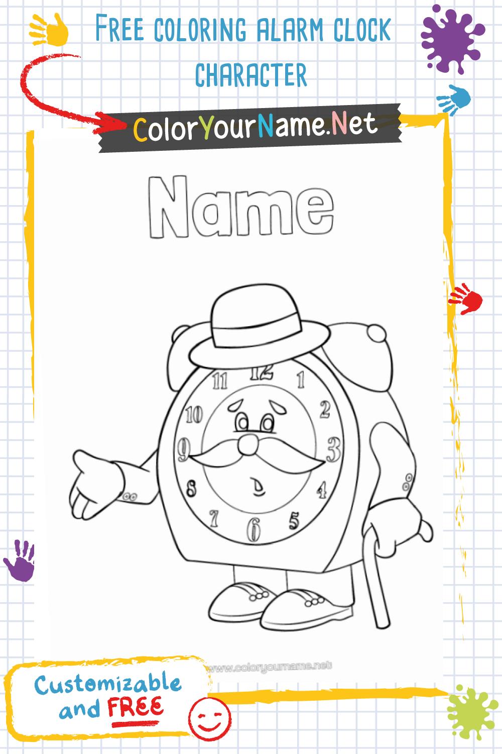 Free coloring alarm clock character