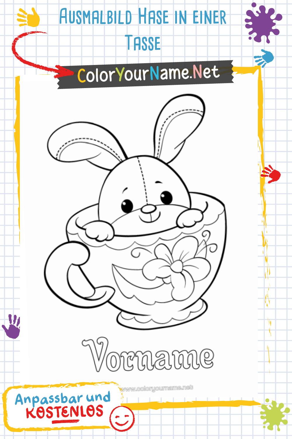 Ausmalbild Hase in einer Tasse