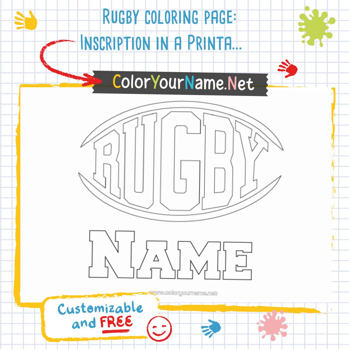 Rugby coloring page: Inscription in a Printable Ball