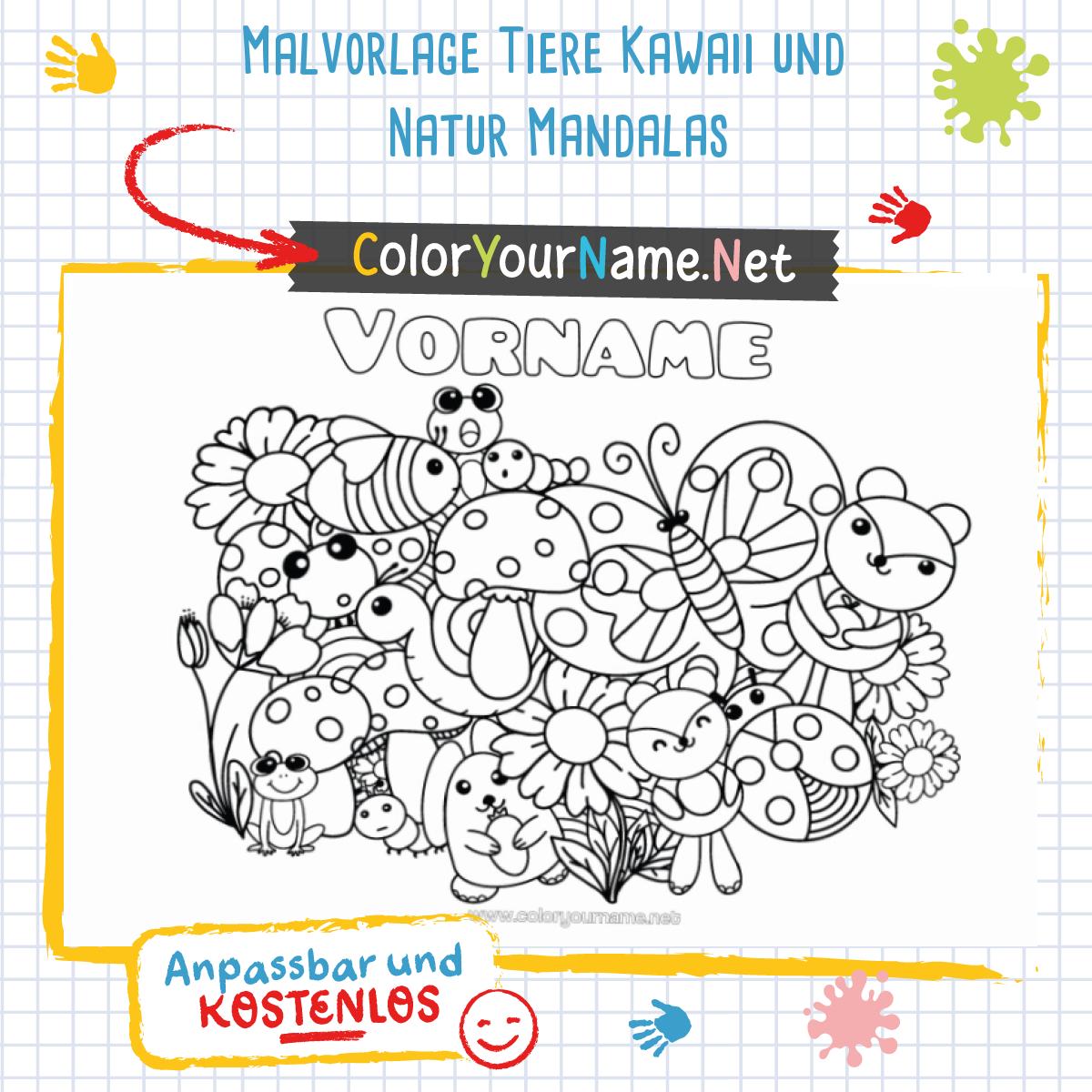 Malvorlage Tiere Kawaii und Natur Mandalas