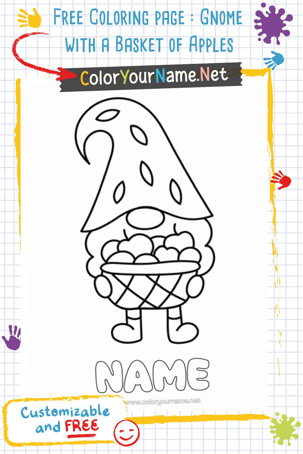Free Coloring page : Gnome with a Basket of Apples