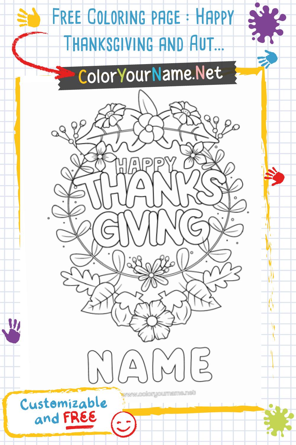 Free Coloring page : Happy Thanksgiving and Autumn Flowers