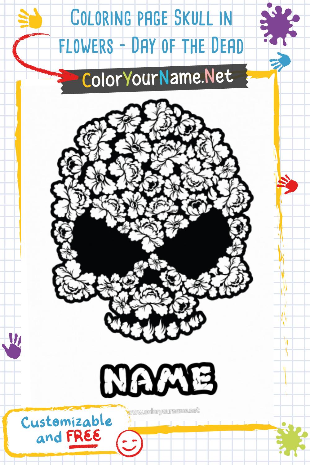 Coloring page Skull in flowers - Day of the Dead
