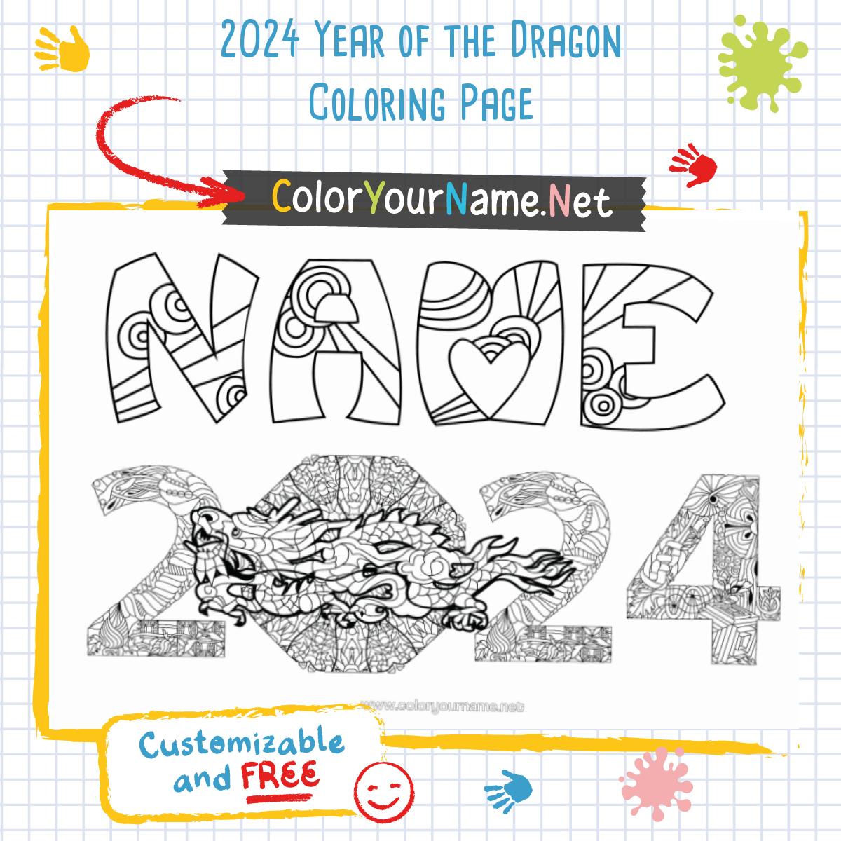 2024 Year of the Dragon Coloring Page